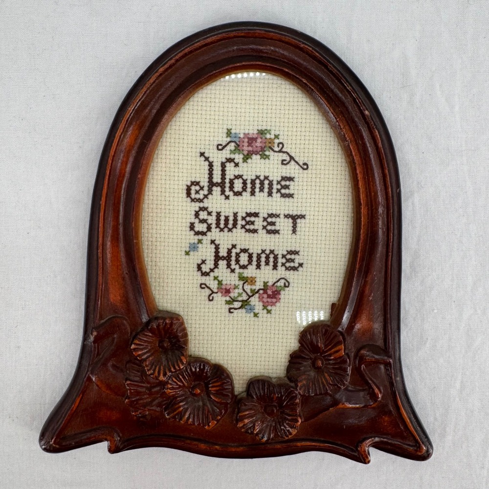Vintage HL Home Sweet Home Cross Stitch Floral Frame Cottagecore Grandma Retro
